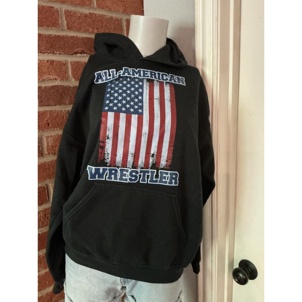 All American Wrestler Hoodie USA Flag Graphic Hoodie Streetwear Oversized Grunge